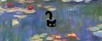 Computer Mat, WATERLILY WITH BLACK CAT #17