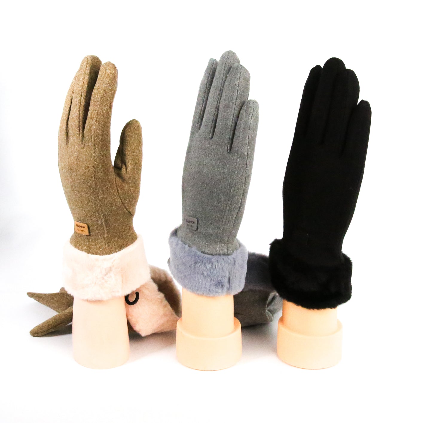 Ladies Fur Gloves with Fur Trim_Pack of 3