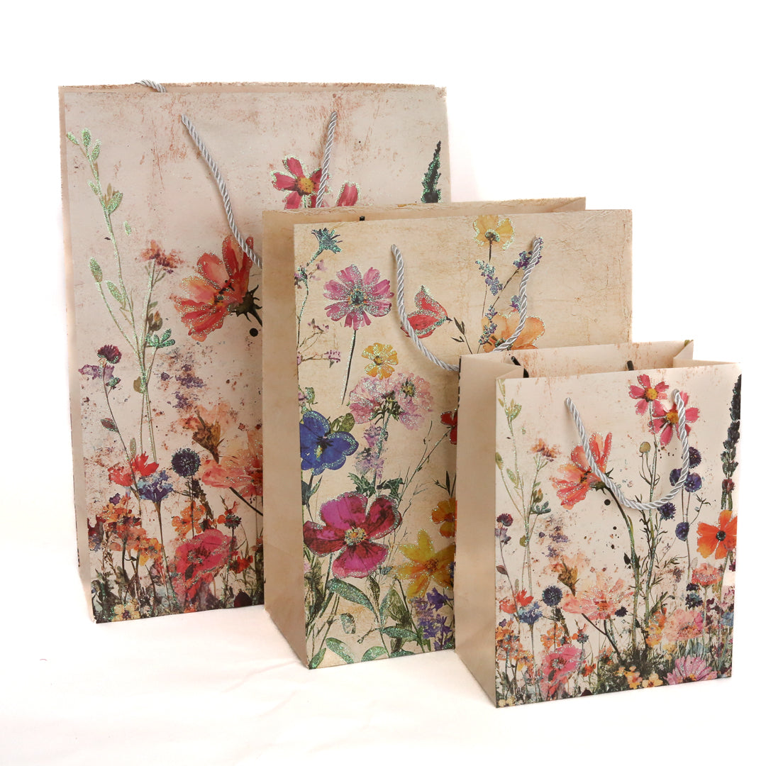 Gift Bags Pack of 12_3 Sizes Floral on Beige