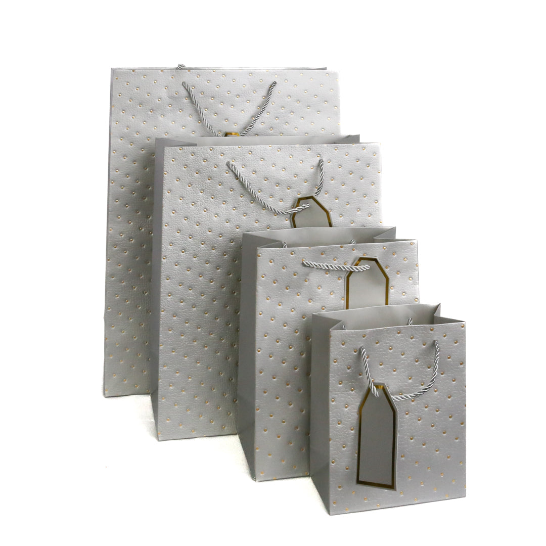 Gift Bags SILVER/GOLD DOTS 12 p/pack