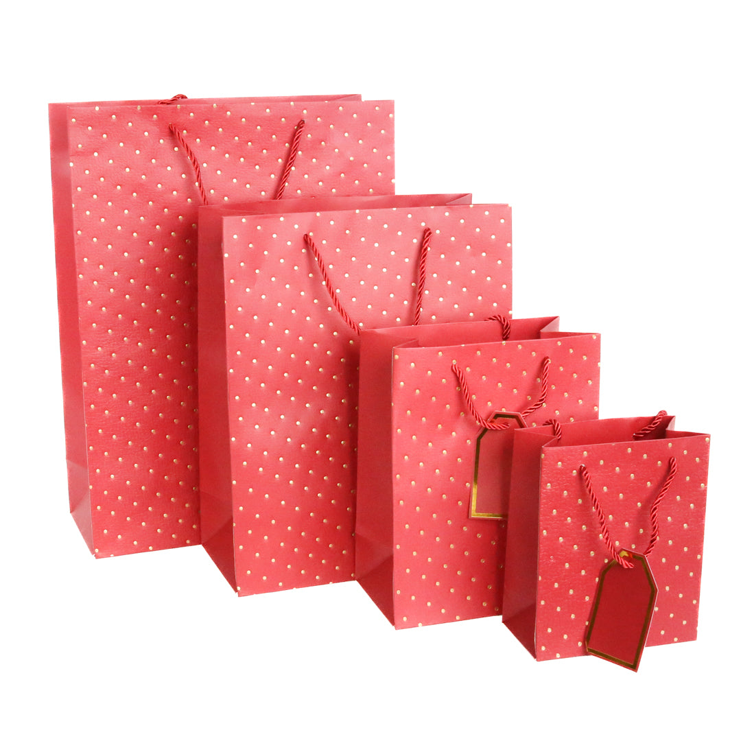 Gift Bags RED WITH GOLD DETAIL 12 p/pack