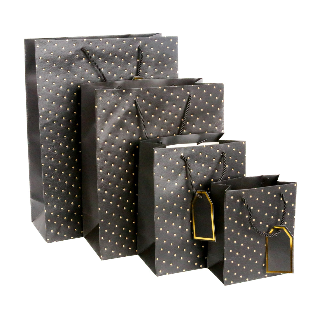 Gift Bags BLACK/GOLD DETAIL 12 p/pack