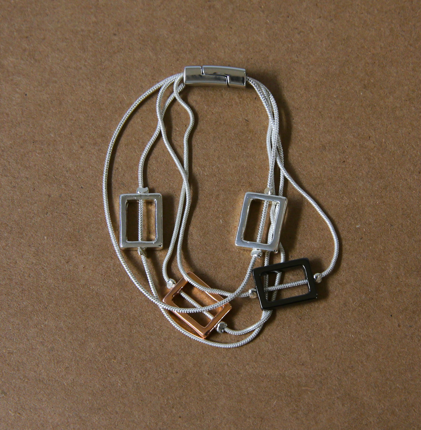 Silver plated bracelet_three tone square link_20cm