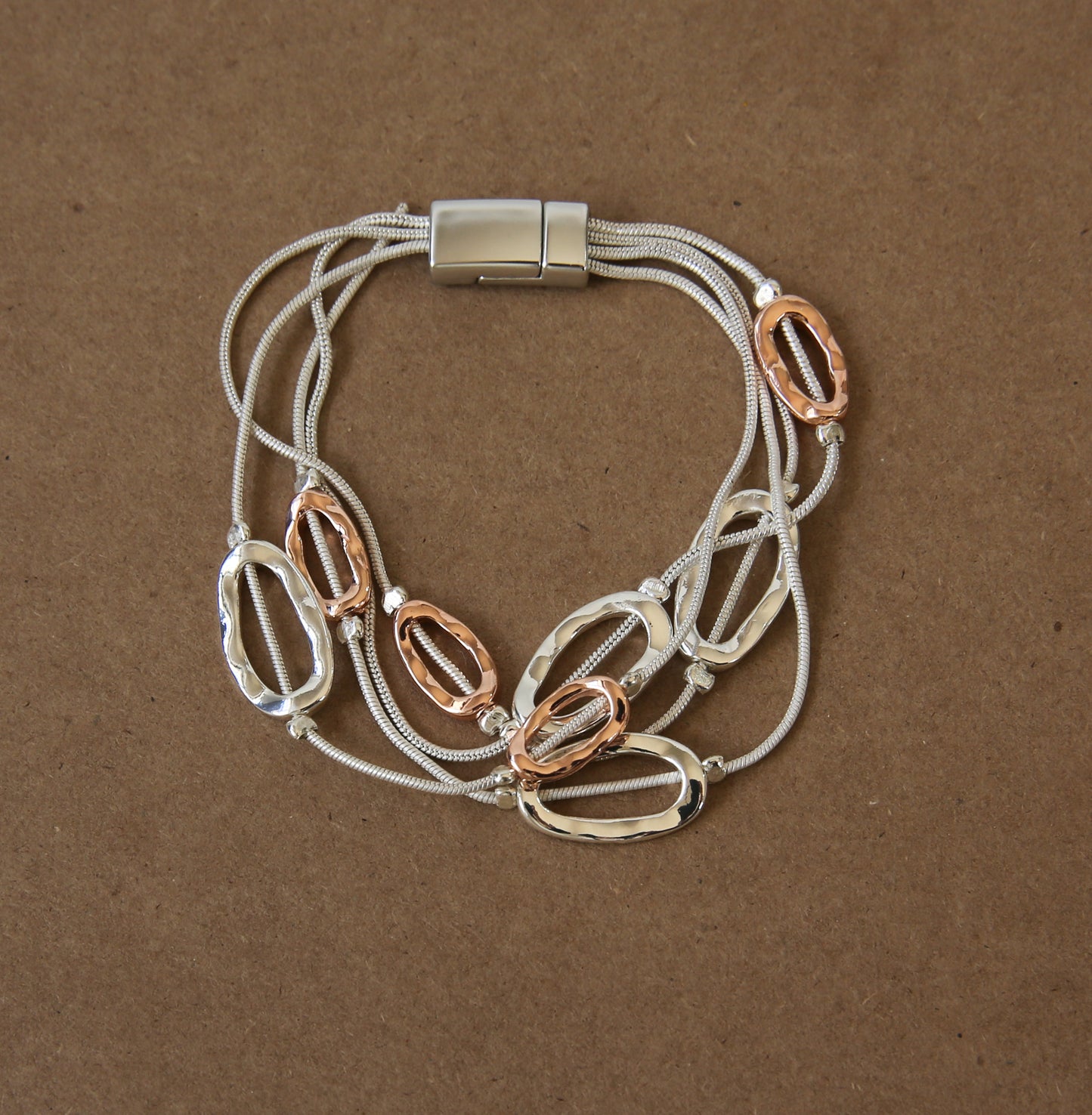 Silver plated bracelet_two tone oval_20cm