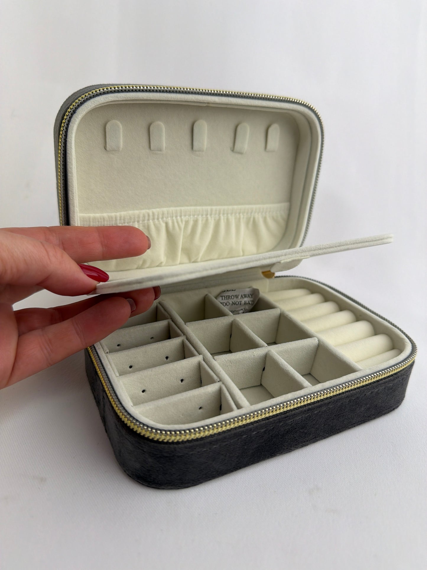Travel Jewellery Box GREY Velvet