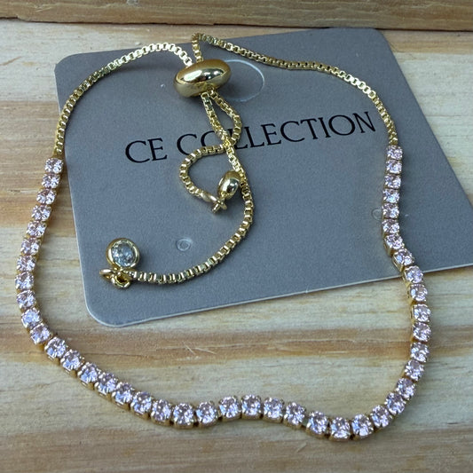 Gold Platted Bracelet with Pink stones