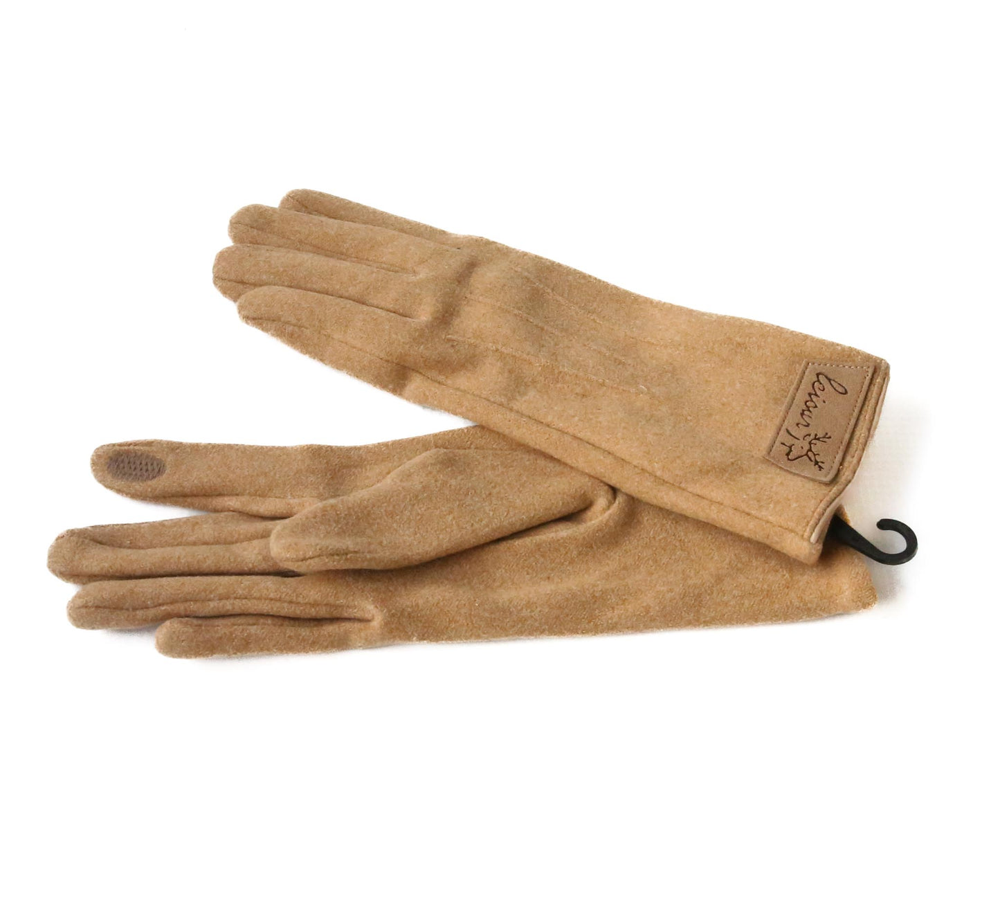 Ladies suede finish gloves_Camel, cellphone friendly