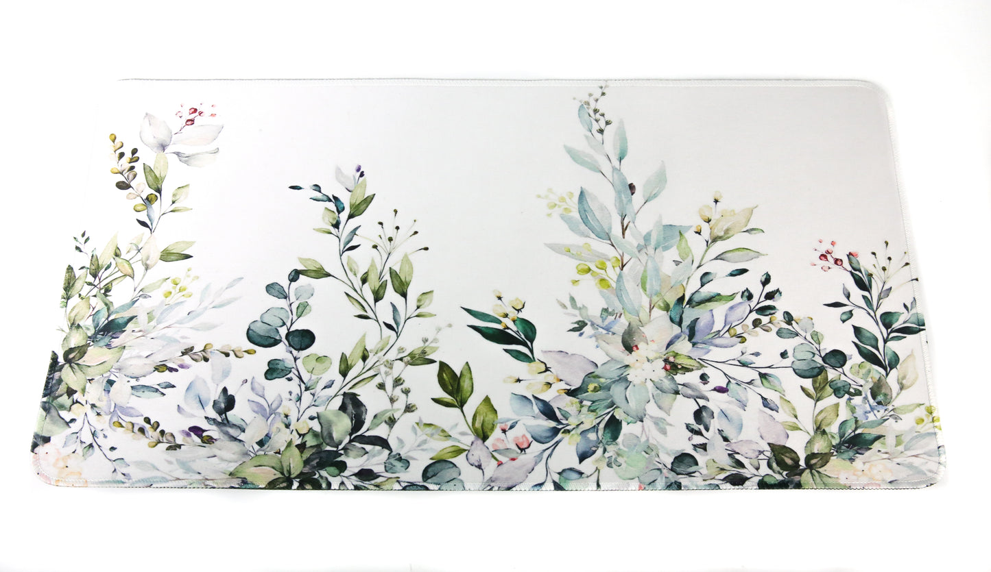 Neoprene Keyboard Mat_WHITE WITH GREEN LEAVES