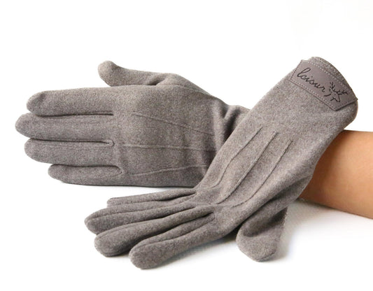 Ladies suede finish gloves_Grey, cellphone friendly