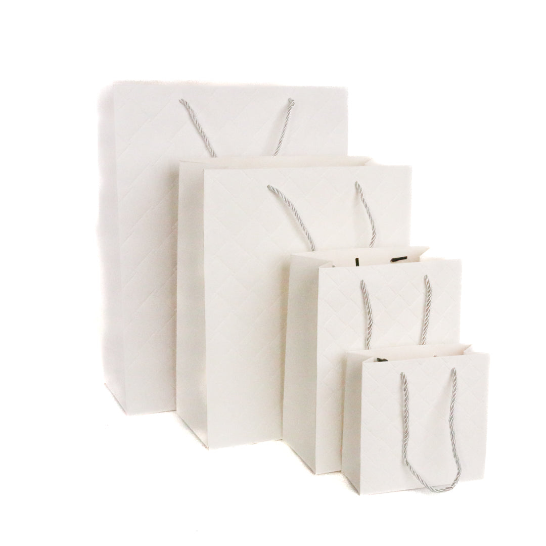 Gift Bags WHITE WITH GOLD DETAIL 12 p/pack