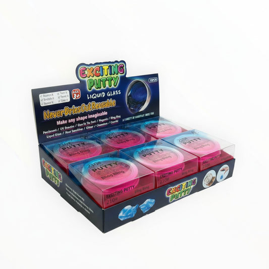CE Collection Bling Bling Liquid Glass Putty, never dries out, 12-piece box, assorted colors.