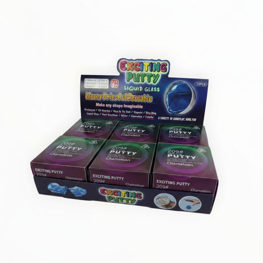 CE Collection Chameleon Liquid Glass Putty, 12-piece box, never dries out, pearlescent, UV reactive, glow in the dark, magnetic, color-changing.