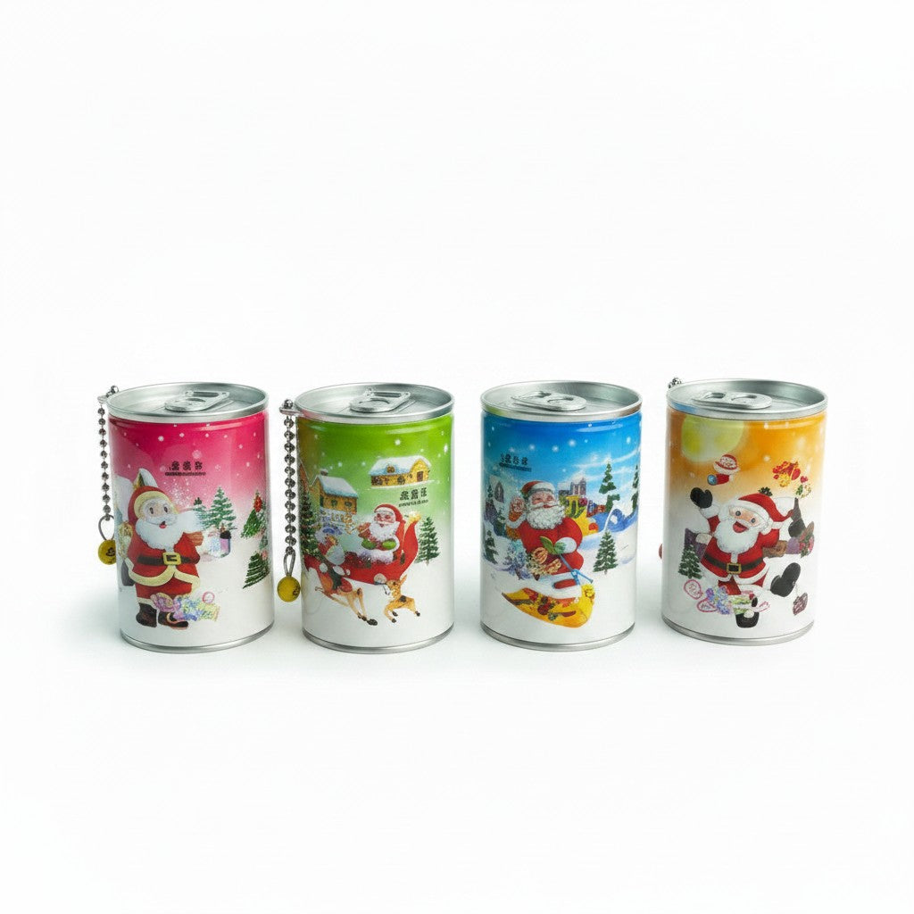 CE Collection Christmas wet wipes in festive soda-can style containers featuring Santa Claus designs.