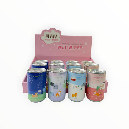CE Collection CITY DOG wet wipes in a pink display box featuring cute Shiba Inu illustrations on colorful canisters.