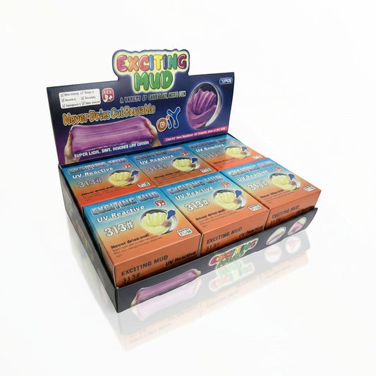 CE Collection Exciting Mud putty, UV reactive, never dries out, purple color, sold in a 12-box display.