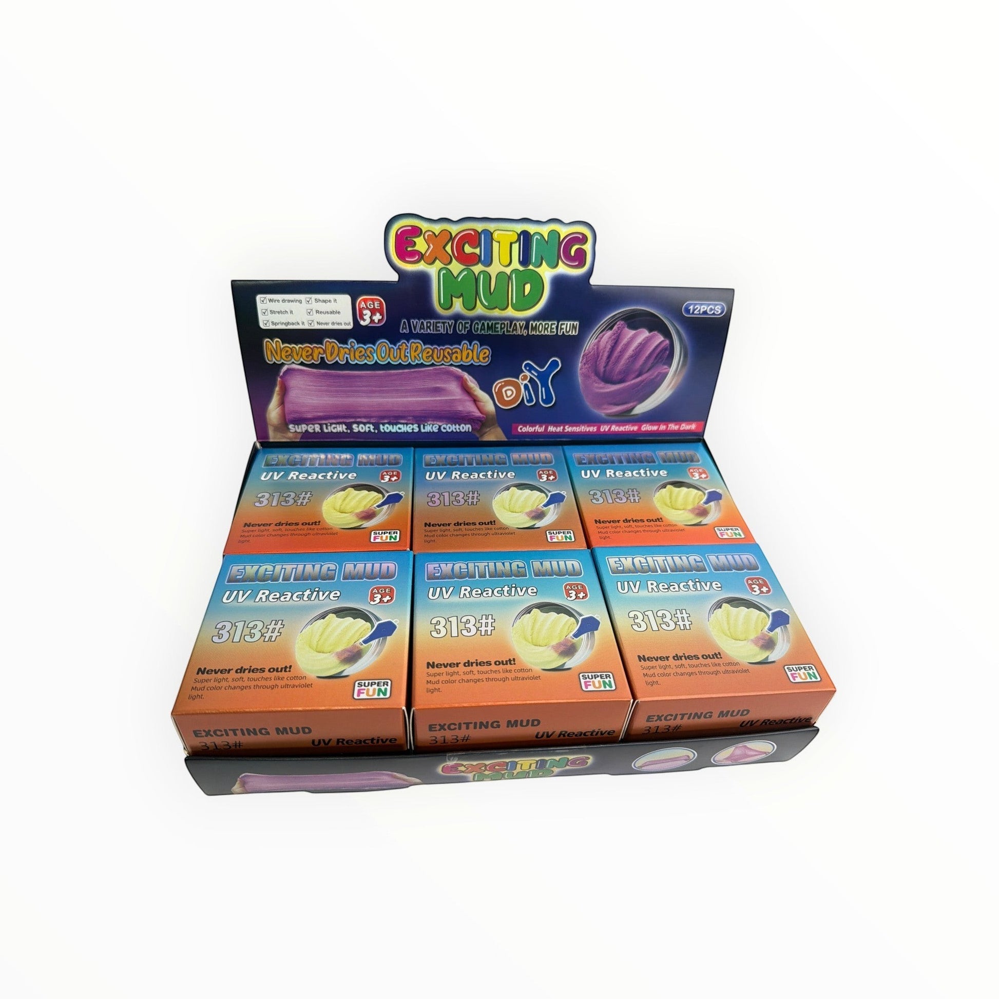 CE Collection Exciting Mud putty, UV reactive, never dries out, soft, touches like cotton. 12-piece box.