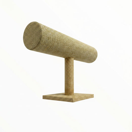 CE Collection natural woven bracelet stand with a T-bar design and square base.