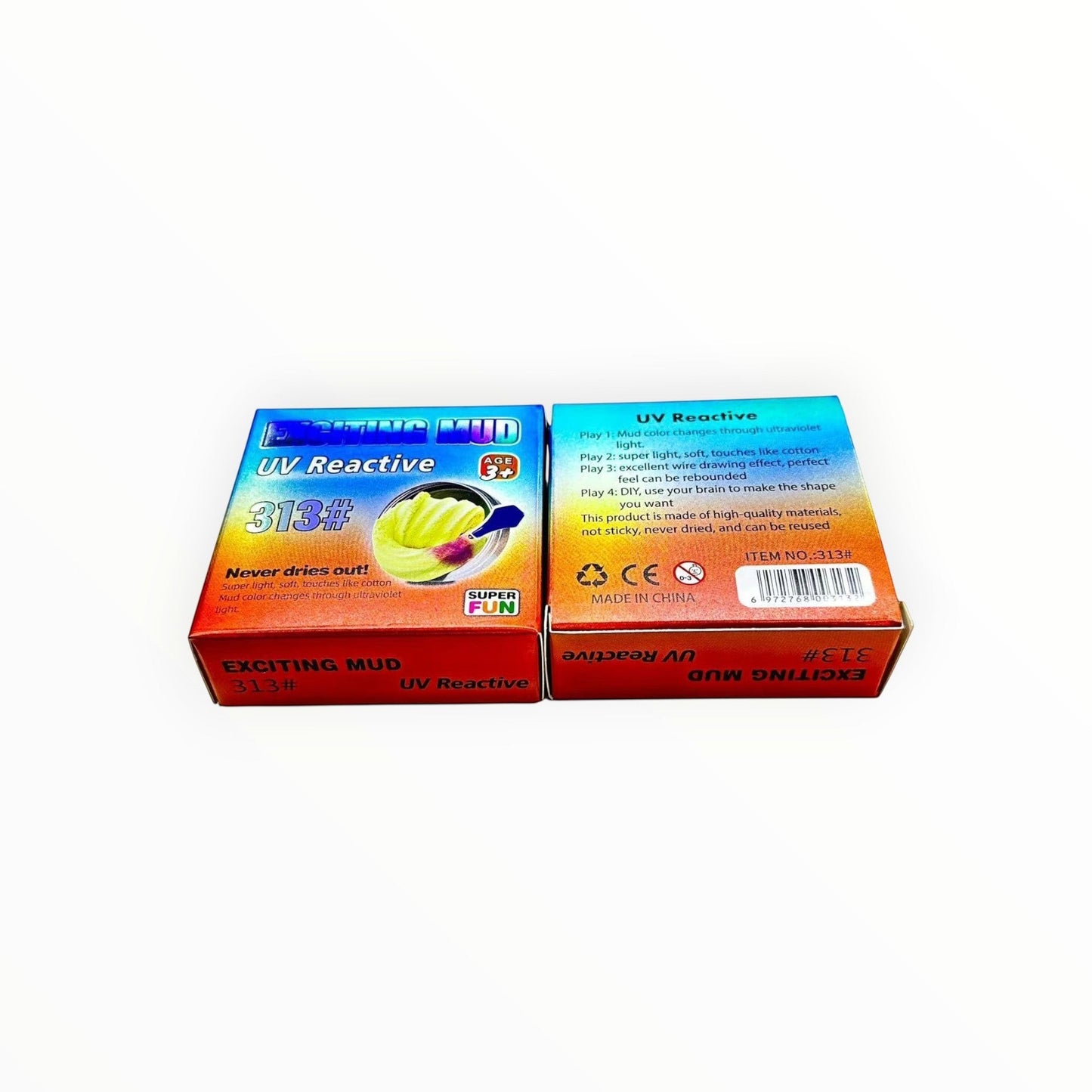 CE Collection UV Reactive putty in a tin, bright yellow, never dries out, changes color under UV light.