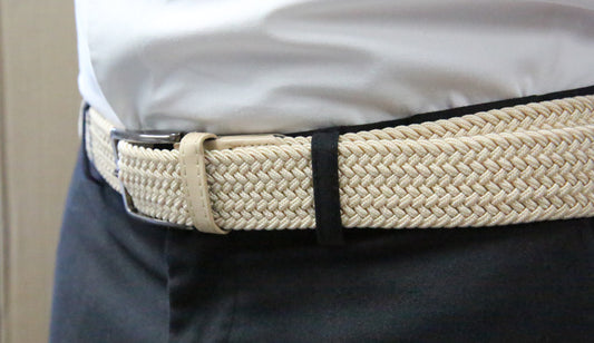 Unisex Braided Stretch Belt_3.5 cm_Cream