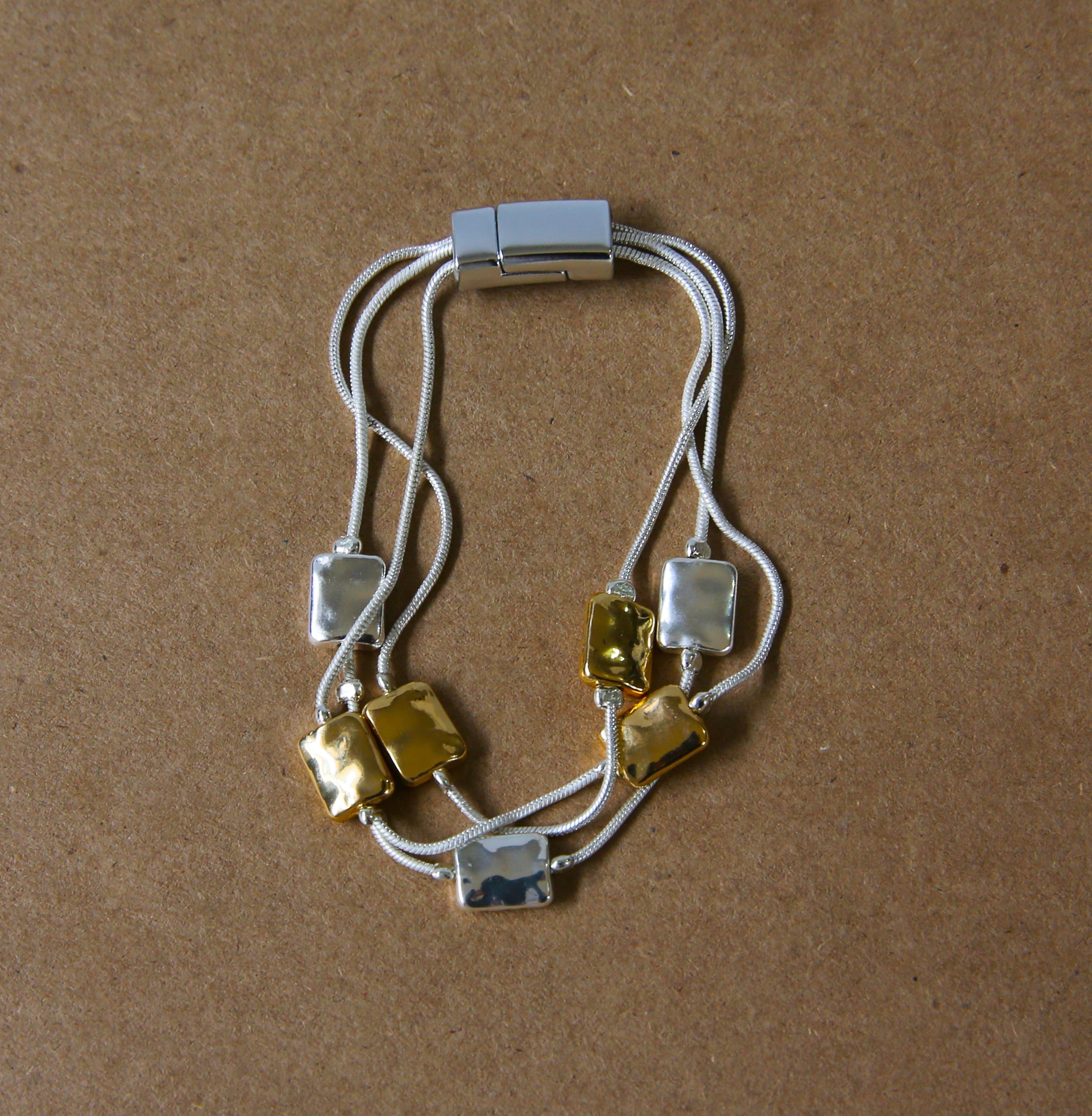 Silver plated bracelet_two tone solid blocks_20cm – CE Collection