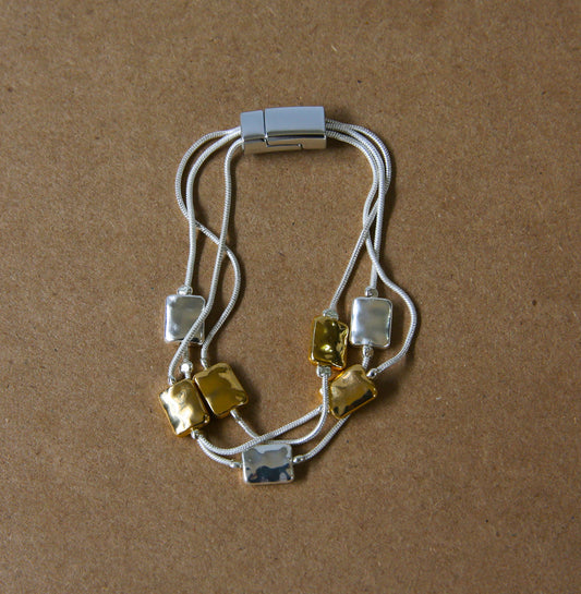 Silver plated bracelet_two tone solid blocks_20cm