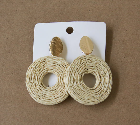 Natural Earrings_Cream and Copper_2 Piece round and leaf_Pack of 3