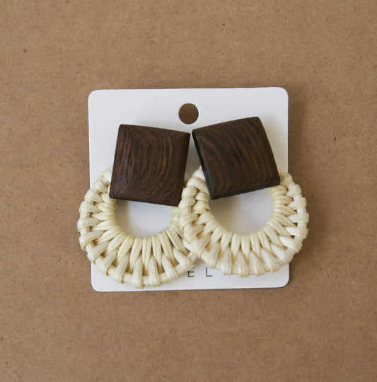 Natural Earrings_Cream and Dark Brown, Square and Round_Pack of 3